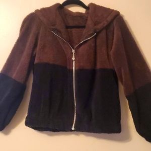 Ladies boucle knit front zip hoodie